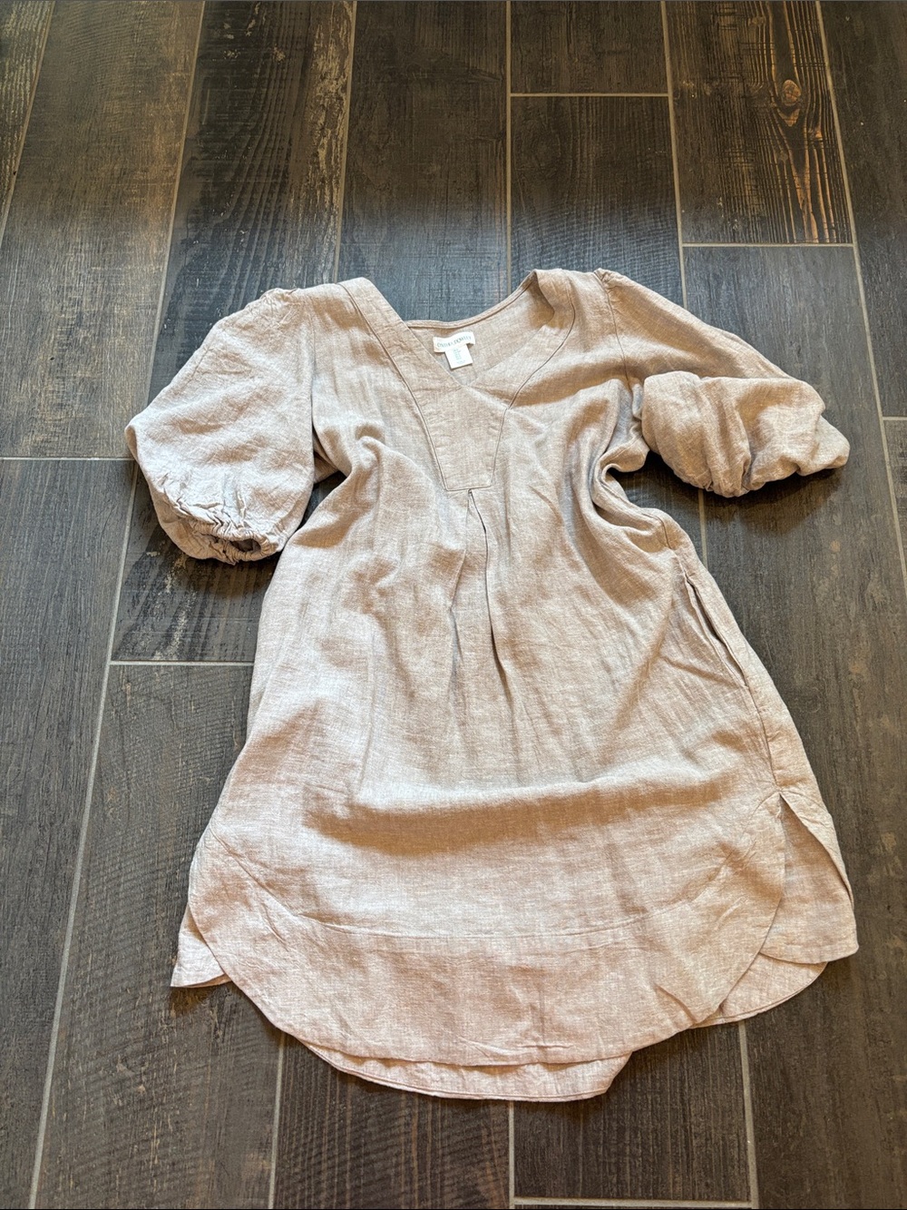 Cynthia Rowley Light Taupe V-Neck Puff-Sleeve Mini Dress